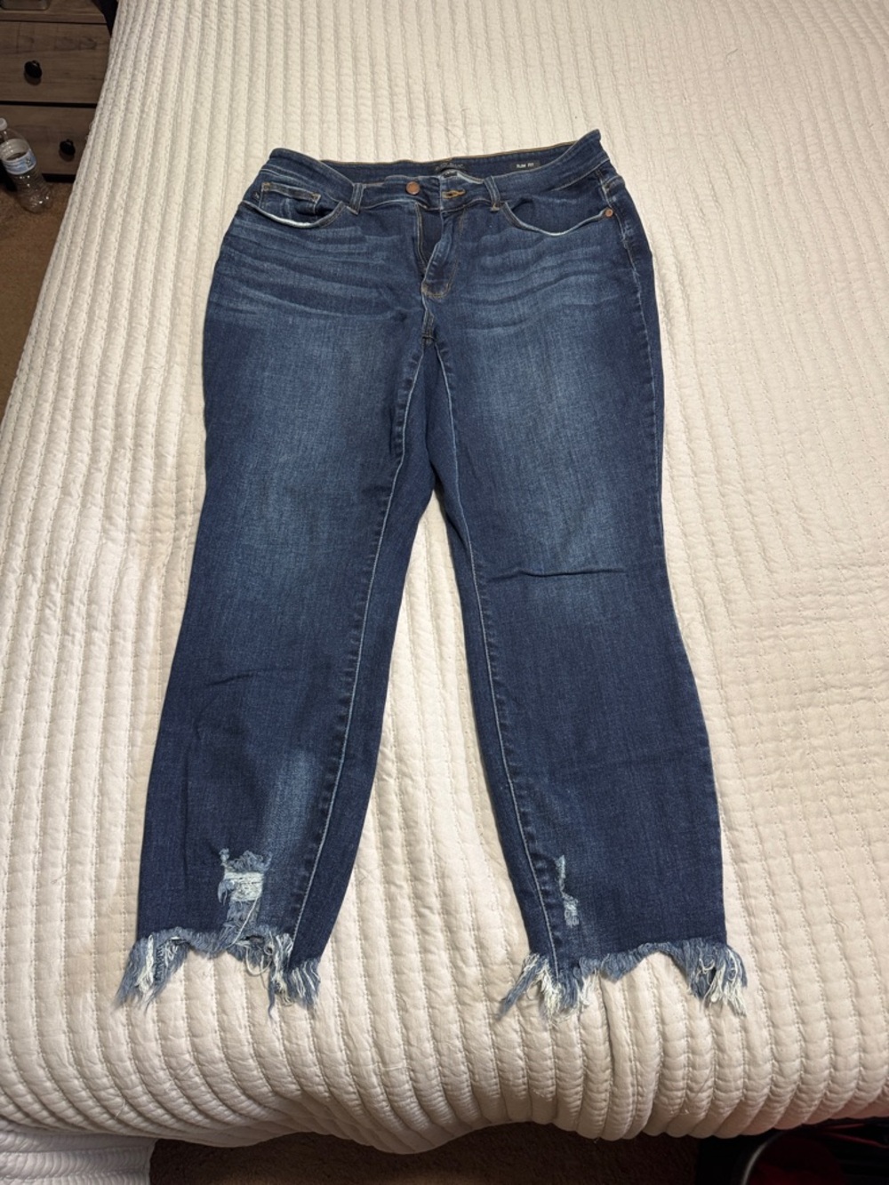 Judy Blue Dark Blue Frayed Hem Straight Leg Jeans